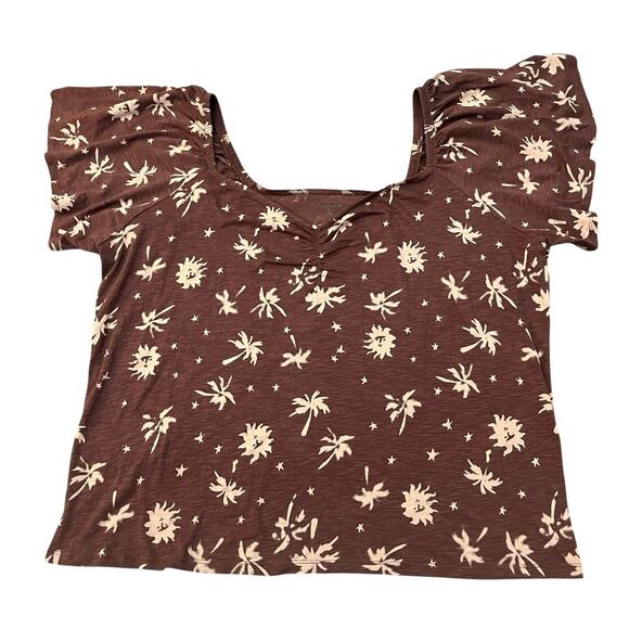 Torrid Flutter Sleeve Top 4X Sun Tree Print Ruched Bust Slim Fit Boho Vacation - Picture 1 of 10